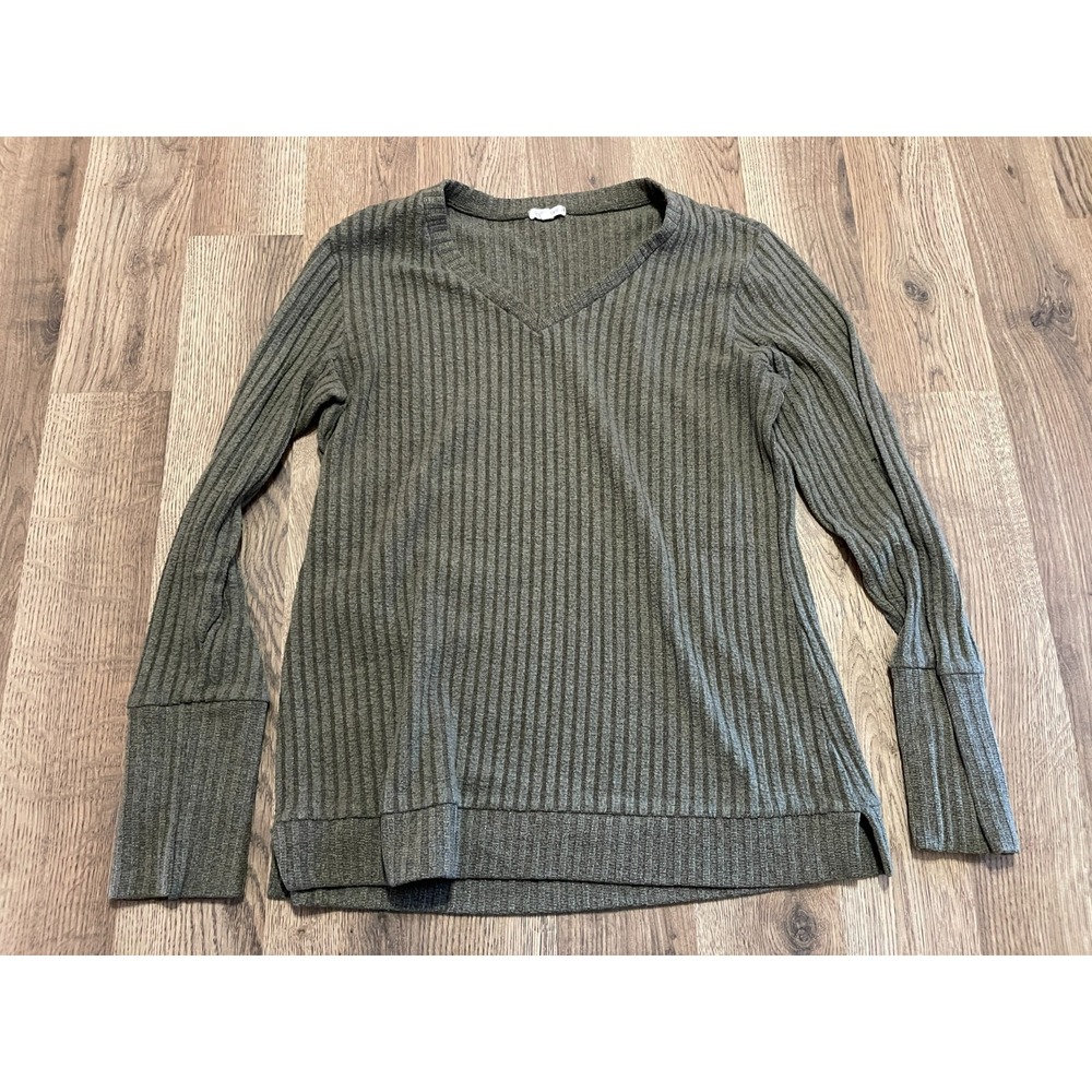 En Creme Sweater, Women's Size Large Green, V-neck, Long Sleeve